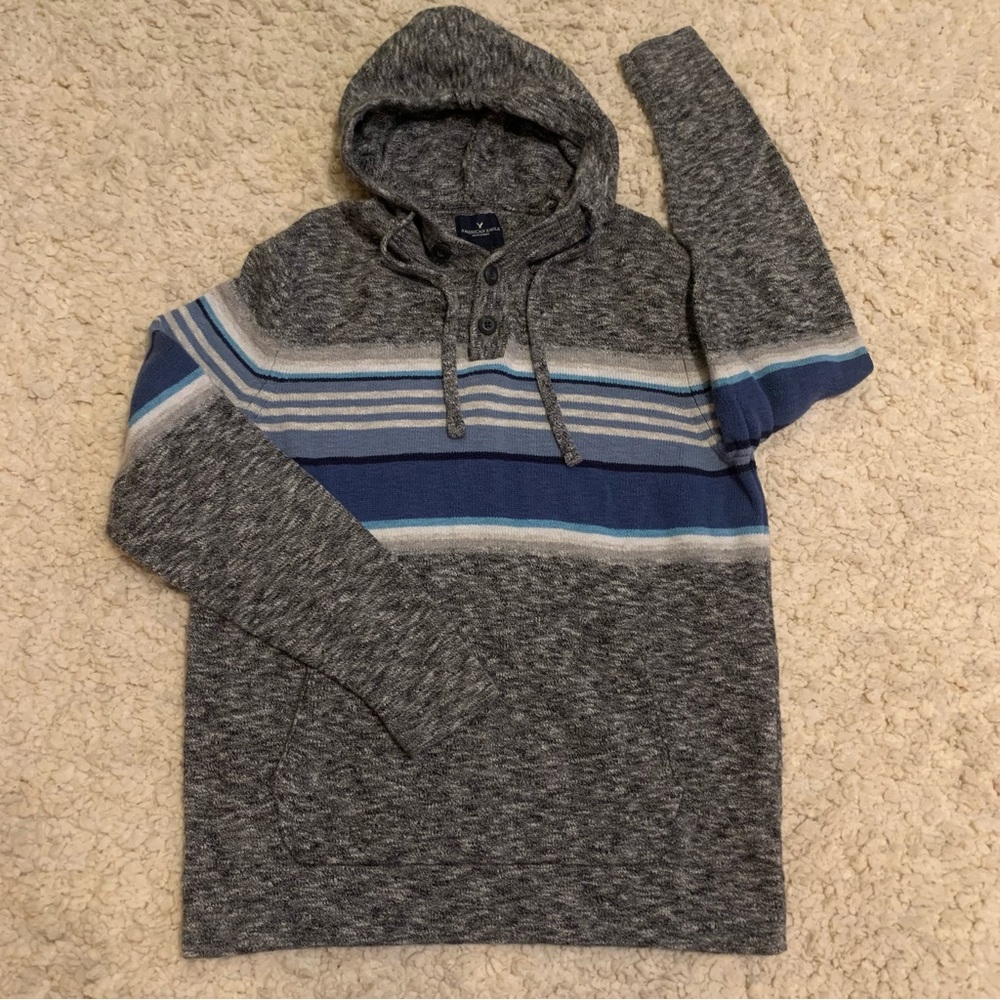 American Eagle Hooded Ski Sweater Retro Stripes